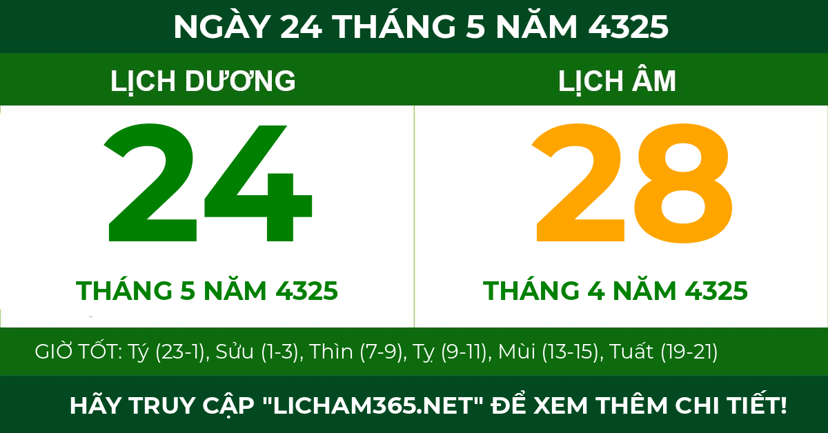 lịch âm ngày 24 tháng 5 năm 4325