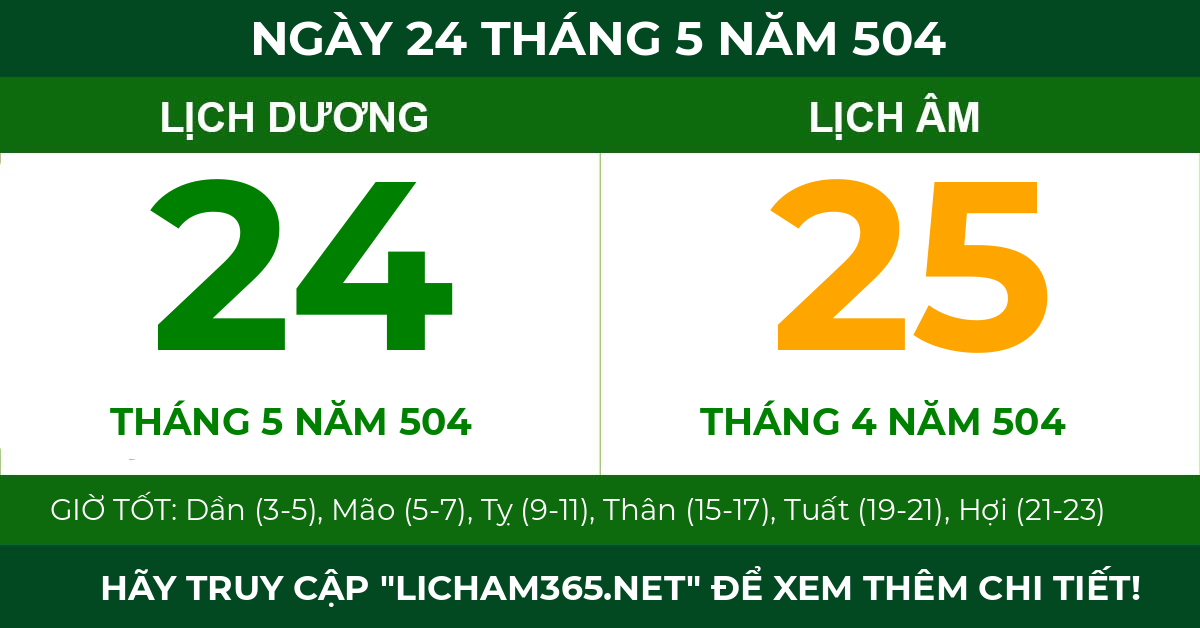 lịch âm ngày 24 tháng 5 năm 504