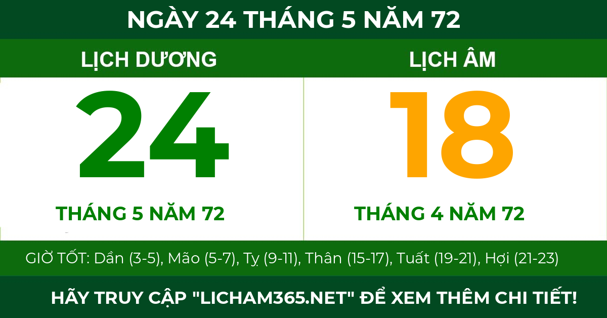 lịch âm ngày 24 tháng 5 năm 72
