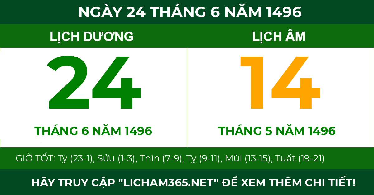 lịch âm ngày 24 tháng 6 năm 1496