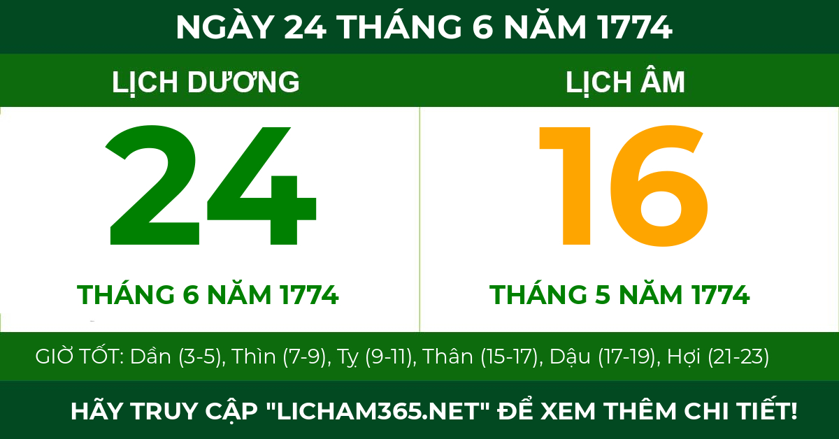 lịch âm ngày 24 tháng 6 năm 1774