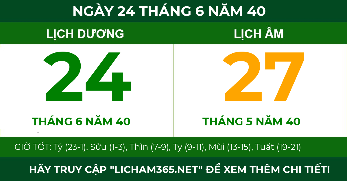 lịch âm ngày 24 tháng 6 năm 40