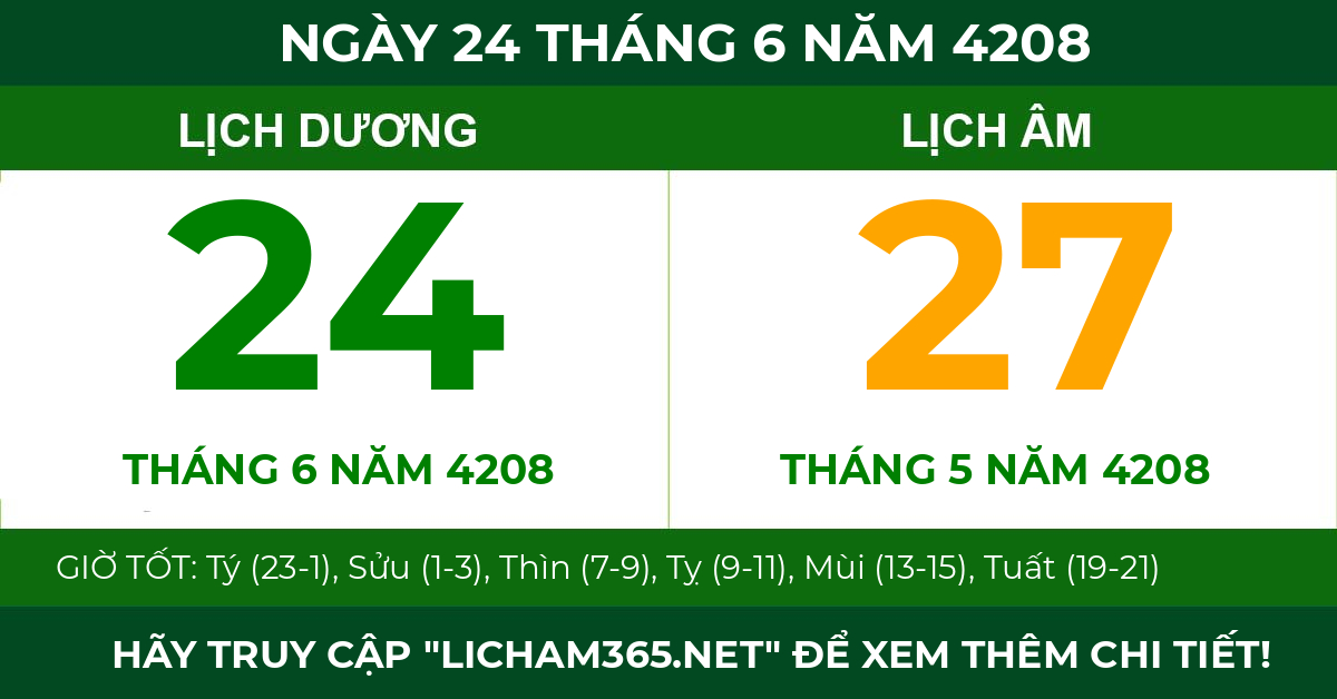 lịch âm ngày 24 tháng 6 năm 4208