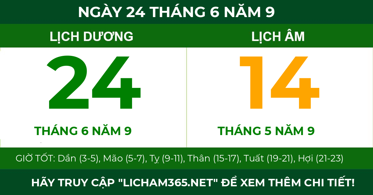 lịch âm ngày 24 tháng 6 năm 9