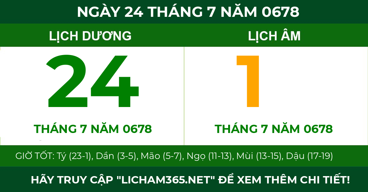 lịch âm ngày 24 tháng 7 năm 0678
