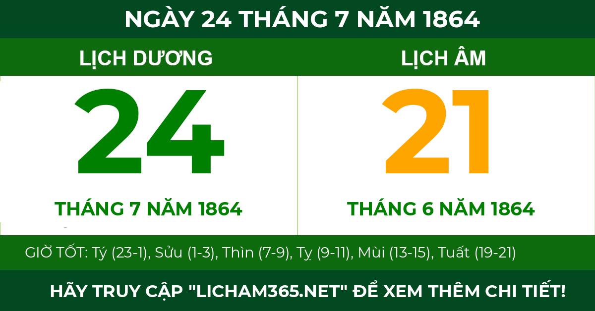 lịch âm ngày 24 tháng 7 năm 1864