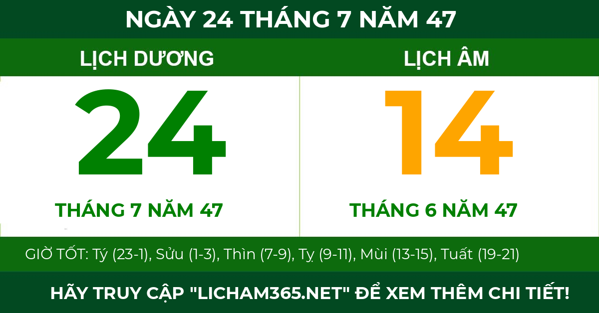 lịch âm ngày 24 tháng 7 năm 47
