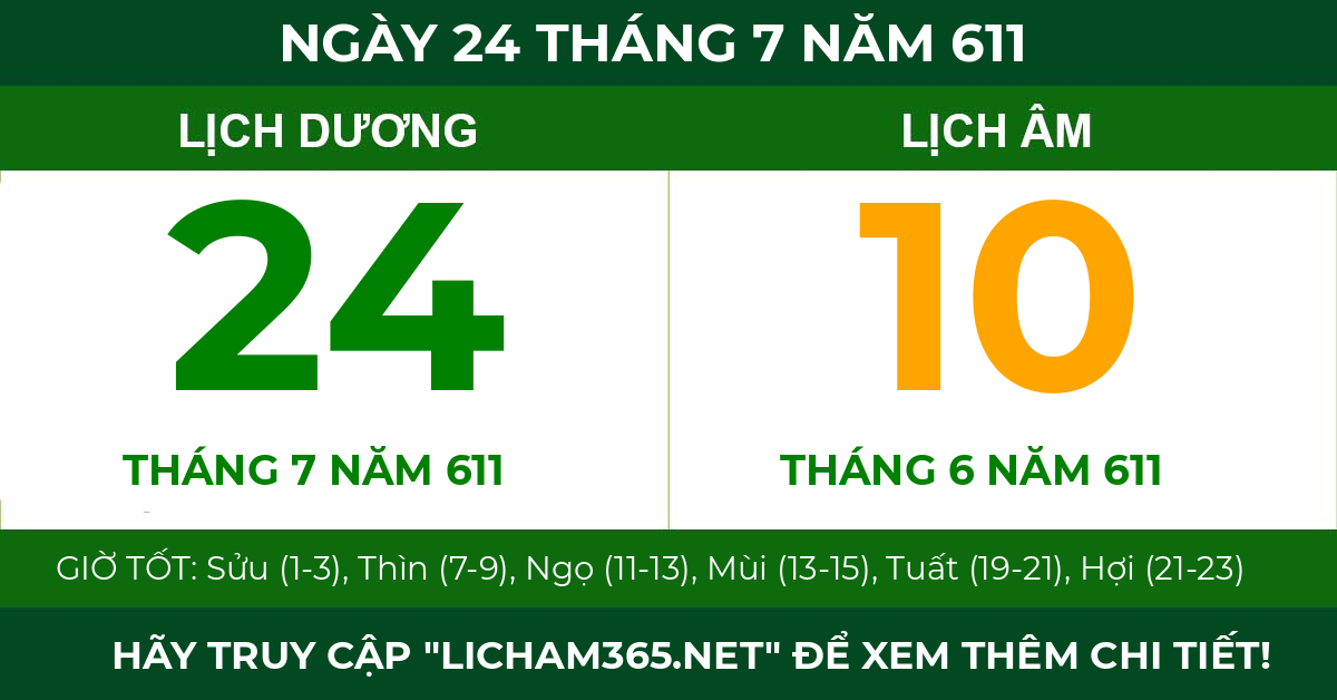 lịch âm ngày 24 tháng 7 năm 611