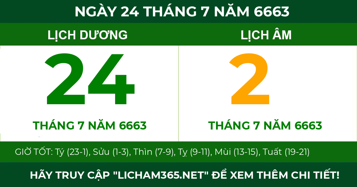 lịch âm ngày 24 tháng 7 năm 6663