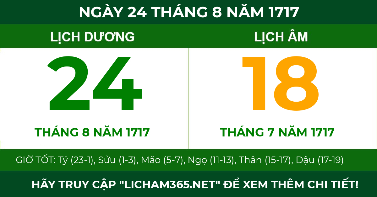 lịch âm ngày 24 tháng 8 năm 1717