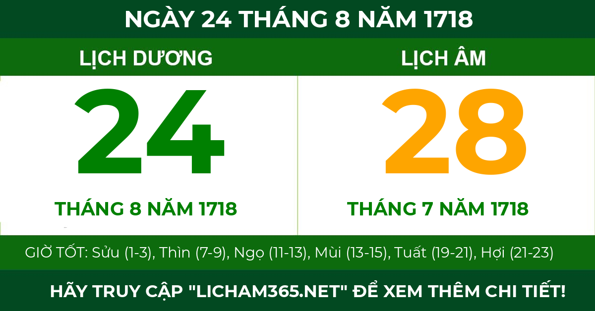 lịch âm ngày 24 tháng 8 năm 1718