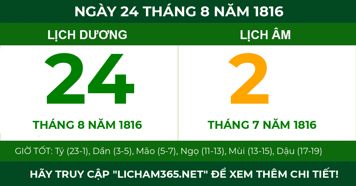 lịch âm ngày 24 tháng 8 năm 1816