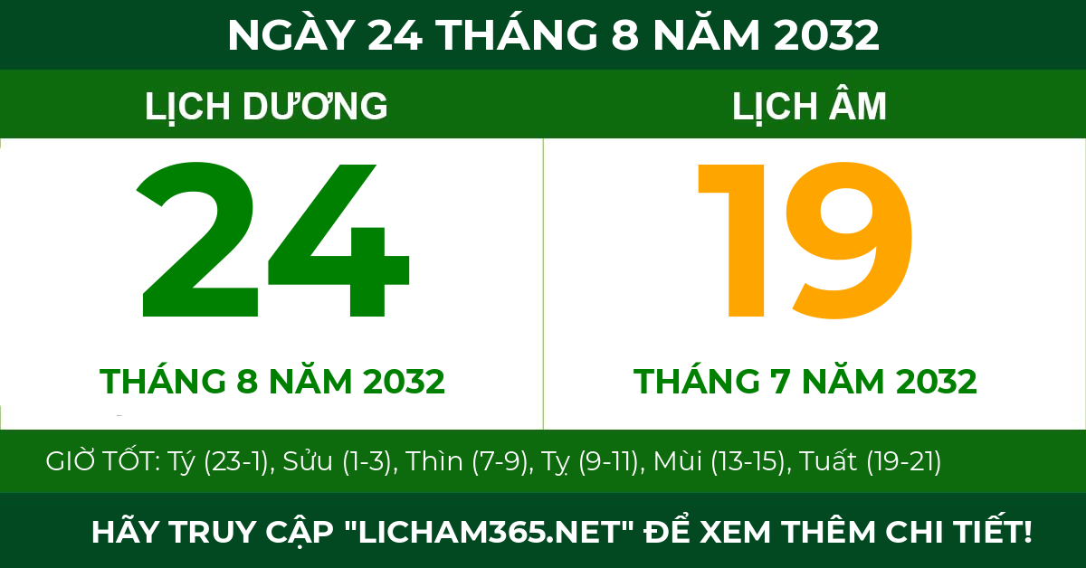 lịch âm ngày 24 tháng 8 năm 2032