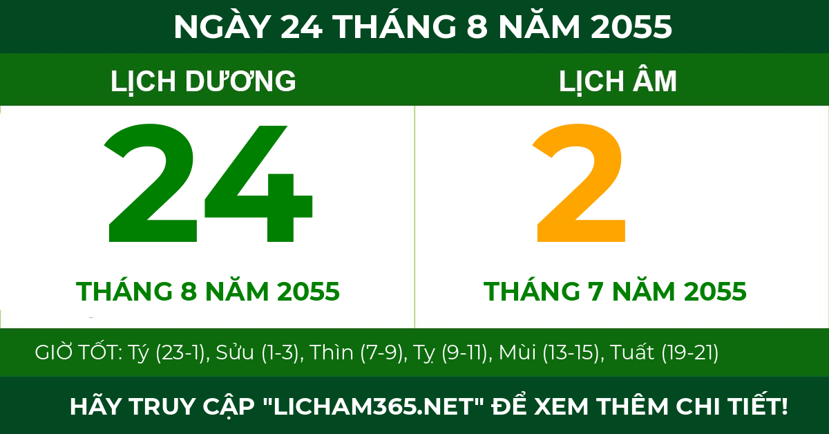 lịch âm ngày 24 tháng 8 năm 2055