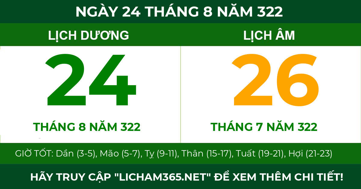 lịch âm ngày 24 tháng 8 năm 322