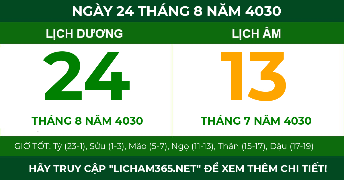lịch âm ngày 24 tháng 8 năm 4030