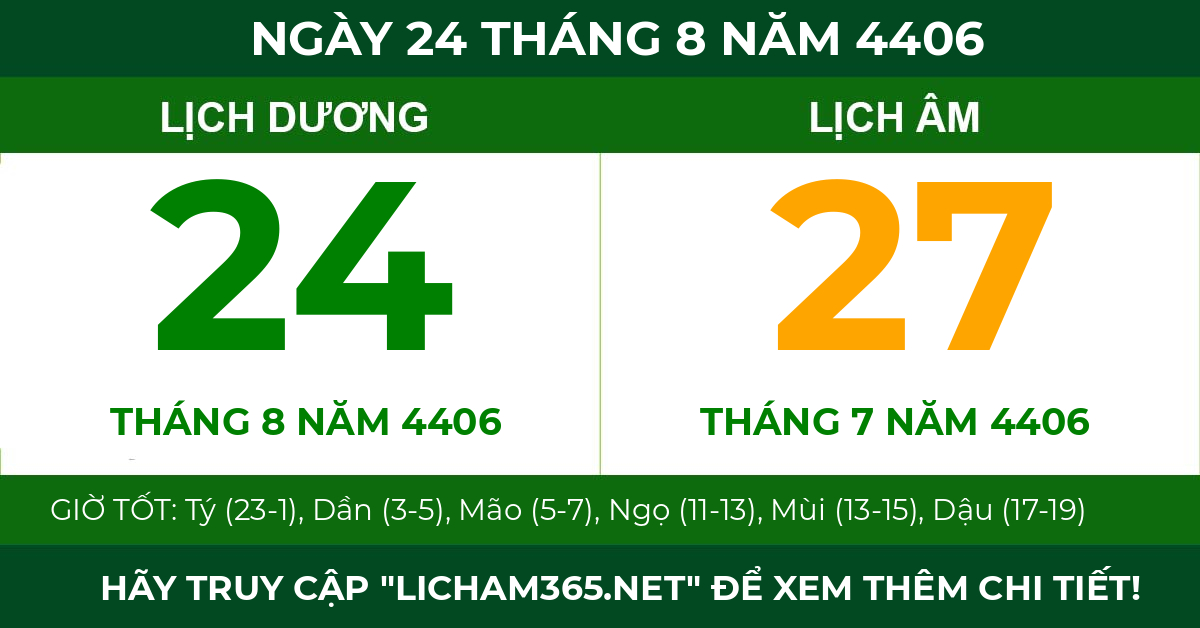 lịch âm ngày 24 tháng 8 năm 4406