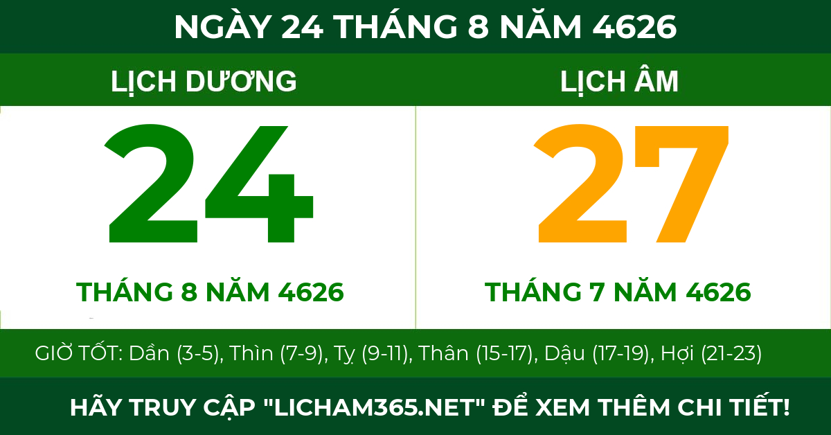 lịch âm ngày 24 tháng 8 năm 4626