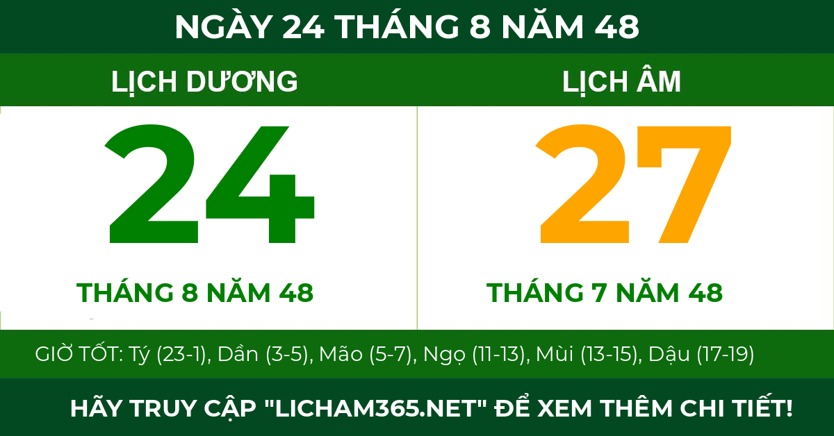 lịch âm ngày 24 tháng 8 năm 48