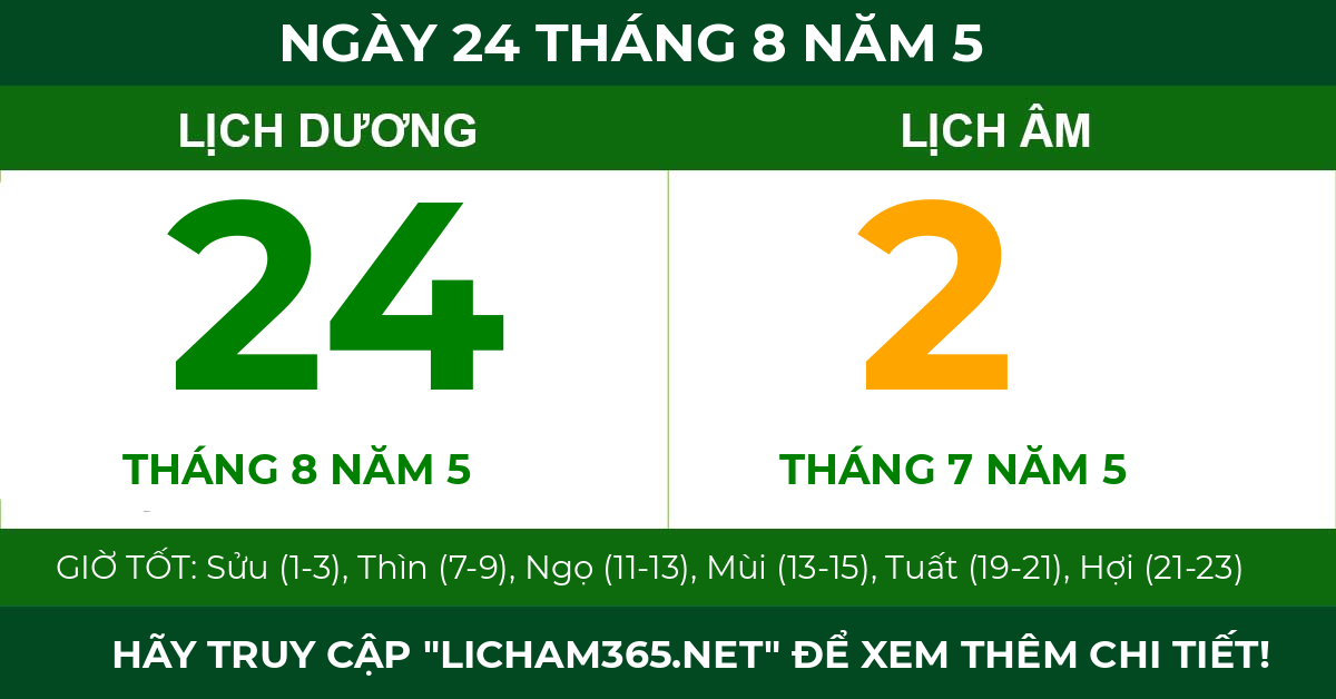 lịch âm ngày 24 tháng 8 năm 5