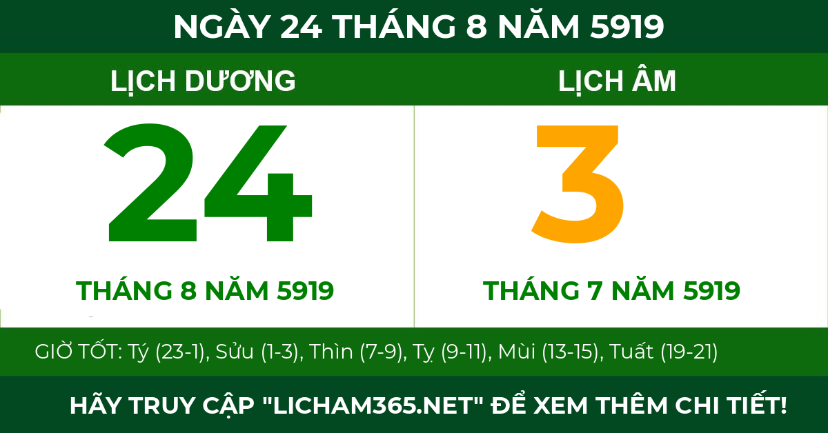 lịch âm ngày 24 tháng 8 năm 5919