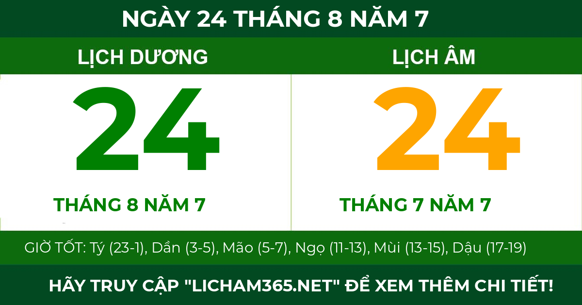 lịch âm ngày 24 tháng 8 năm 7