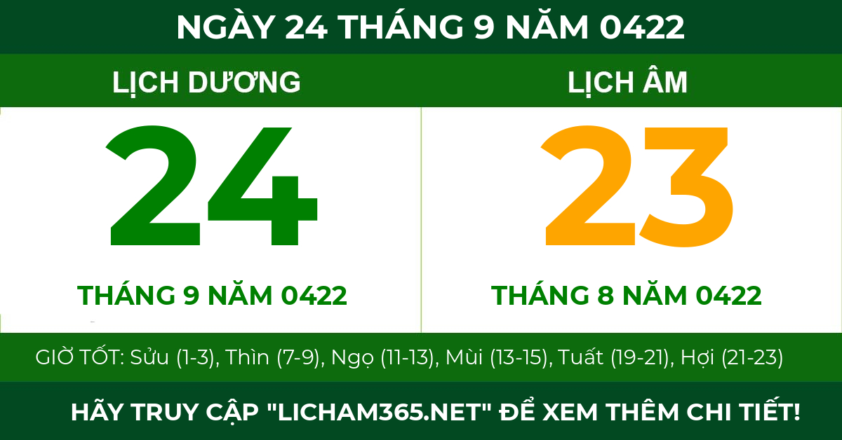 lịch âm ngày 24 tháng 9 năm 0422