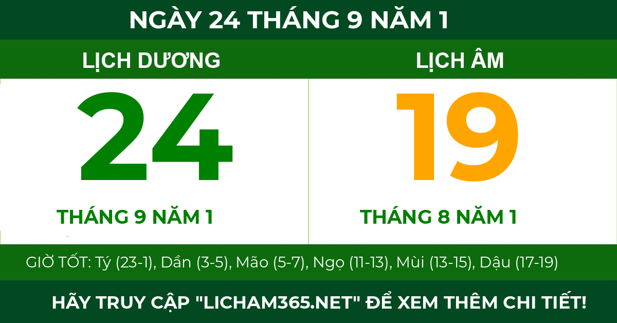 lịch âm ngày 24 tháng 9 năm 1