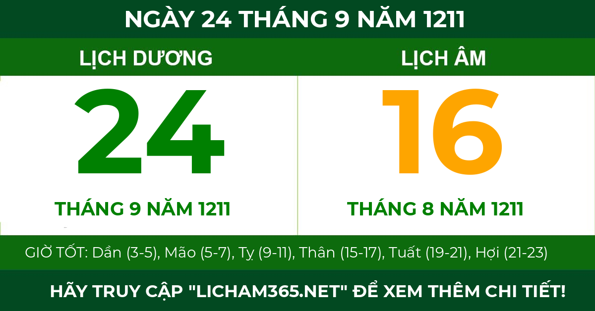 lịch âm ngày 24 tháng 9 năm 1211