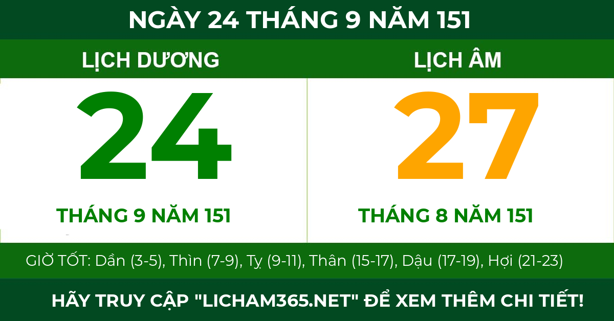 lịch âm ngày 24 tháng 9 năm 151