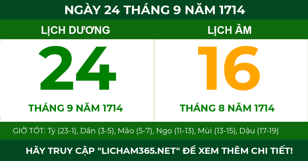 lịch âm ngày 24 tháng 9 năm 1714