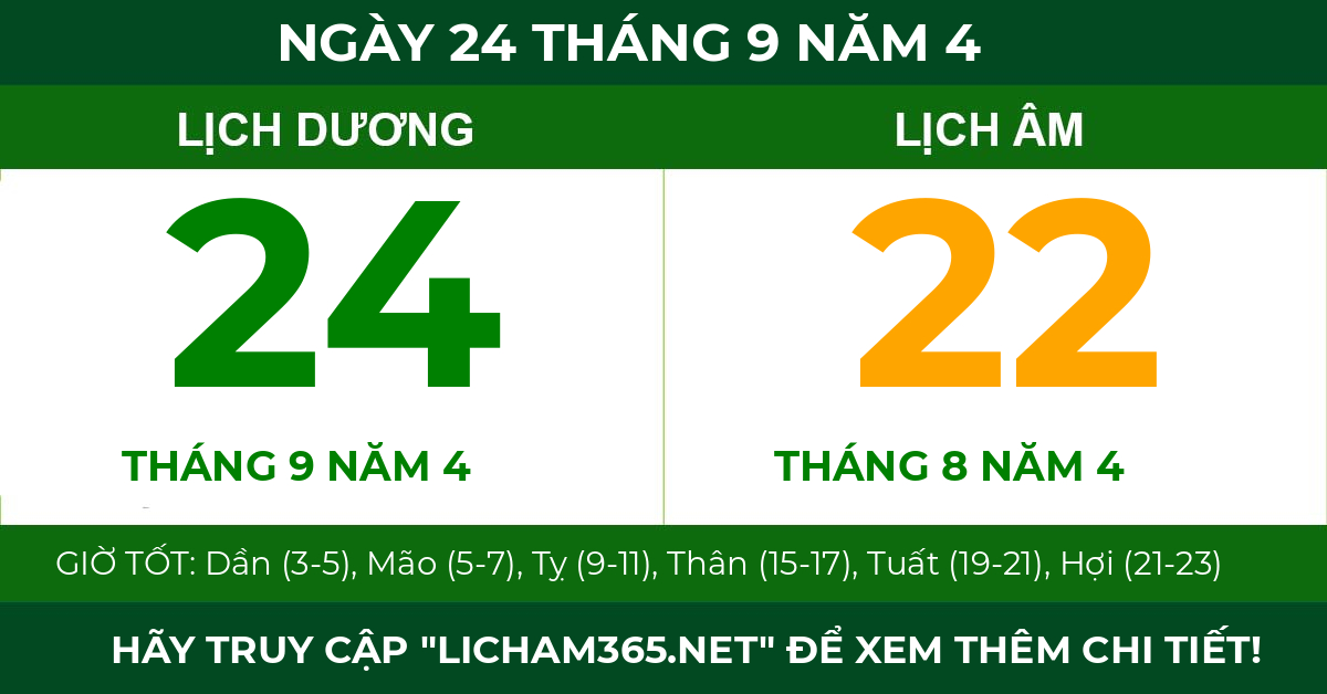 lịch âm ngày 24 tháng 9 năm 4