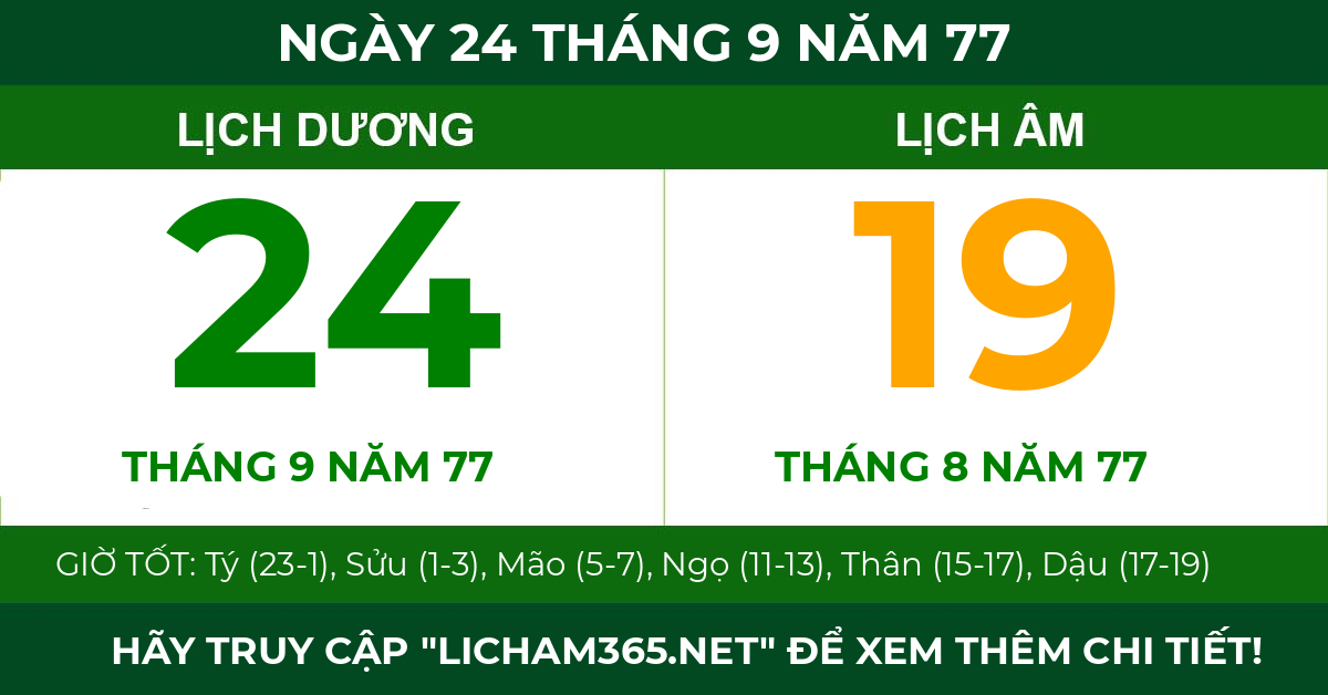lịch âm ngày 24 tháng 9 năm 77