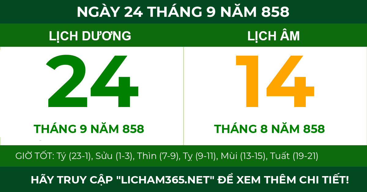 lịch âm ngày 24 tháng 9 năm 858