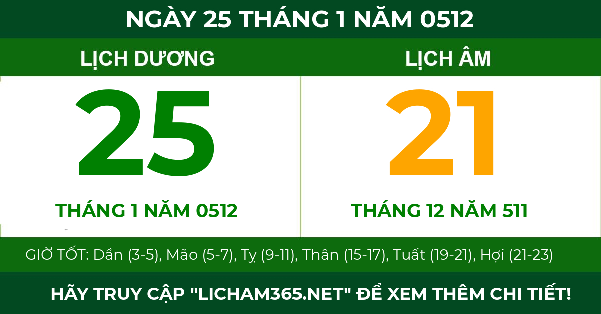 lịch âm ngày 25 tháng 1 năm 0512