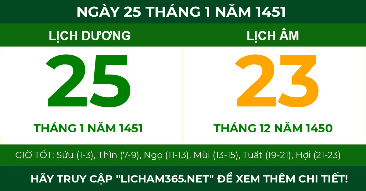 lịch âm ngày 25 tháng 1 năm 1451