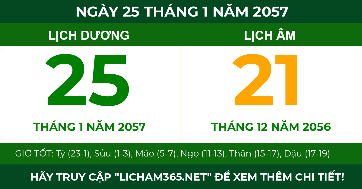 lịch âm ngày 25 tháng 1 năm 2057