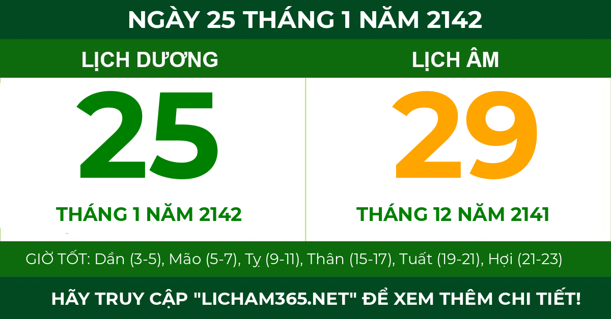 lịch âm ngày 25 tháng 1 năm 2142