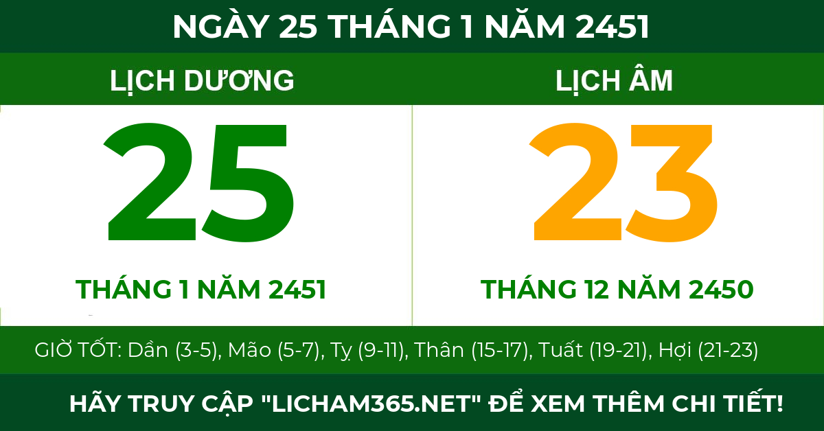 lịch âm ngày 25 tháng 1 năm 2451