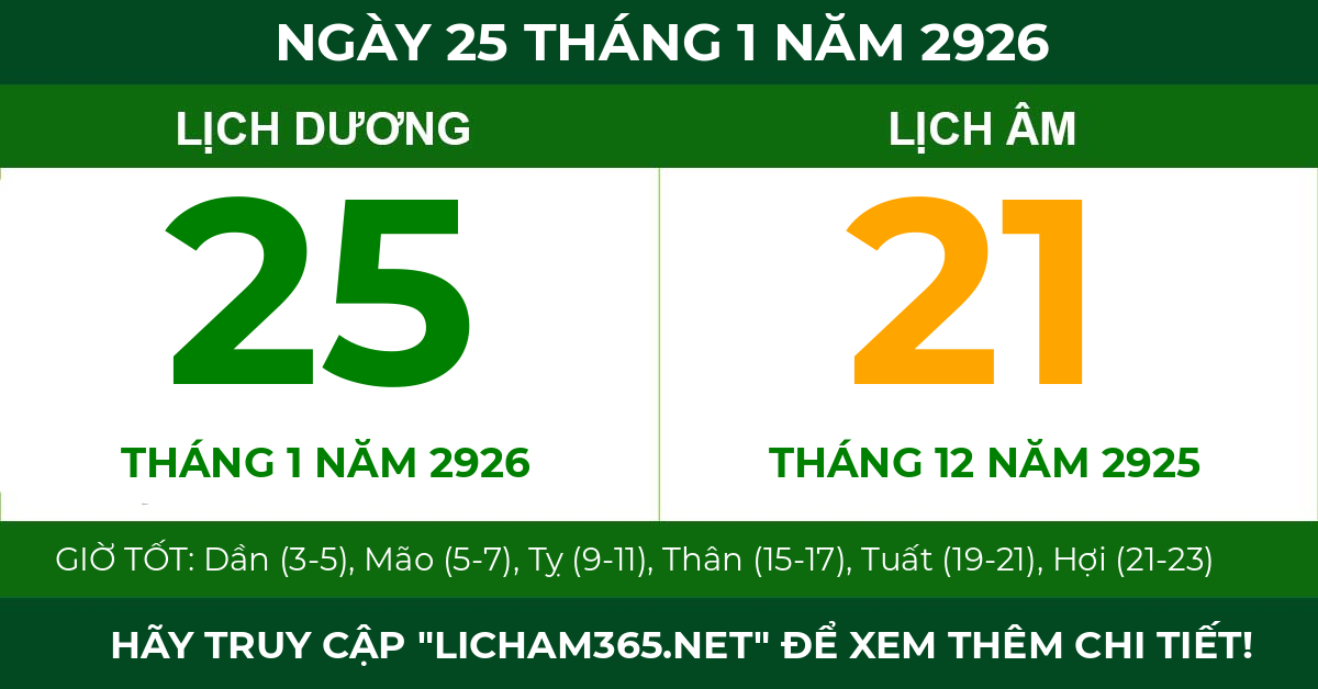 lịch âm ngày 25 tháng 1 năm 2926