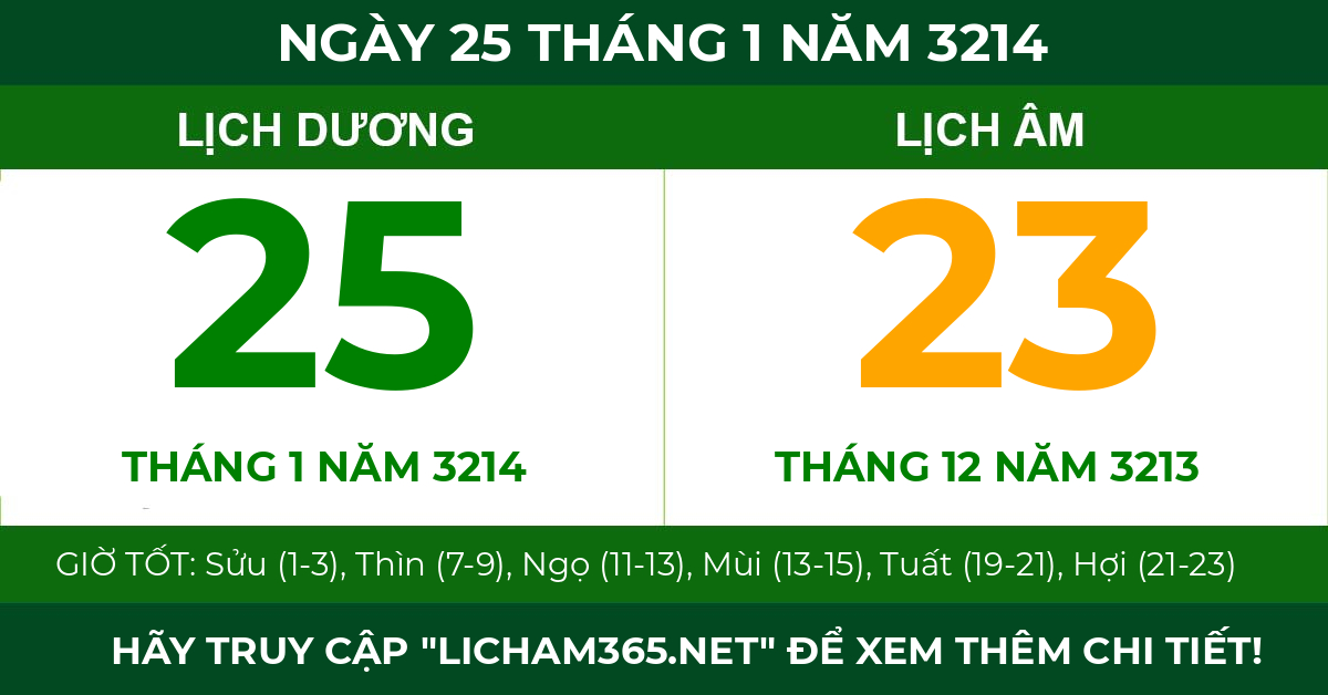 lịch âm ngày 25 tháng 1 năm 3214