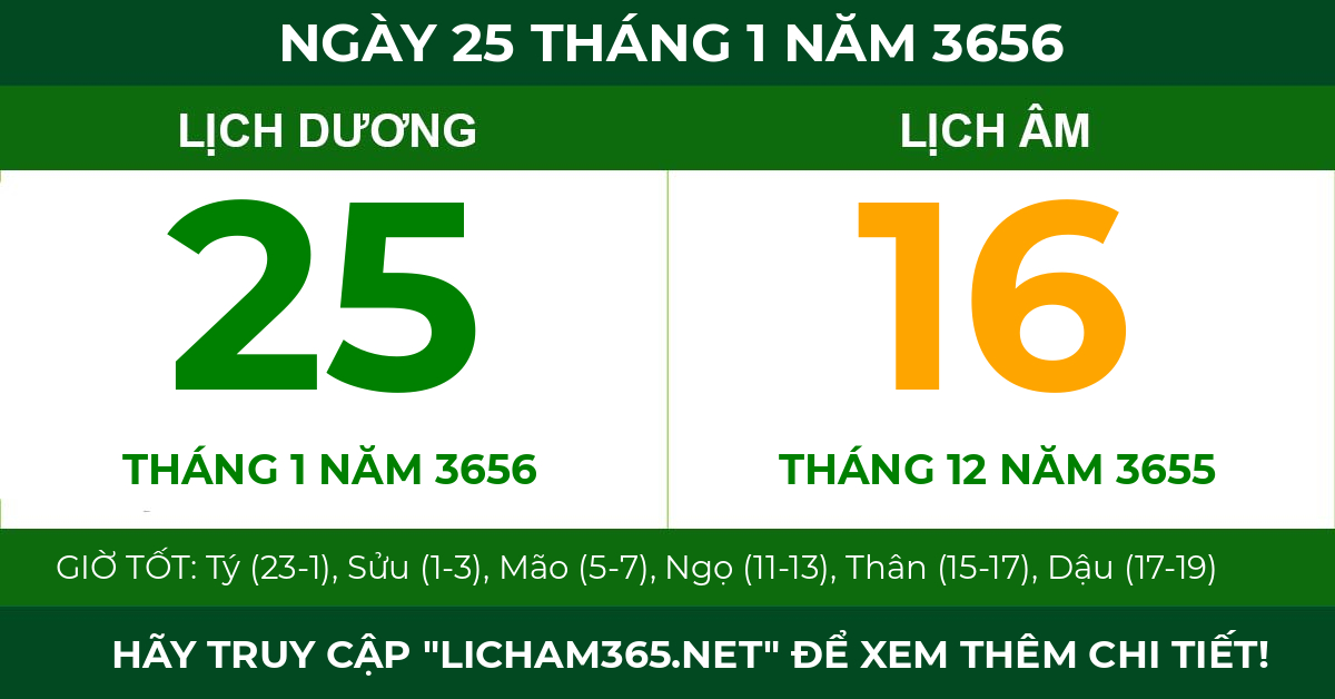 lịch âm ngày 25 tháng 1 năm 3656