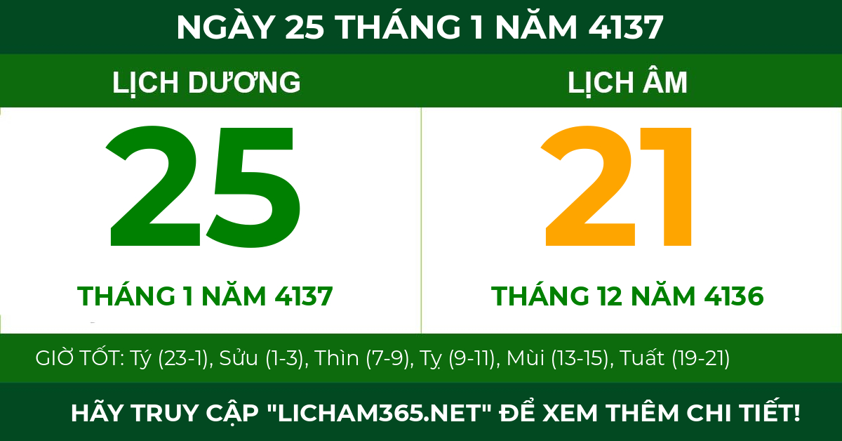 lịch âm ngày 25 tháng 1 năm 4137
