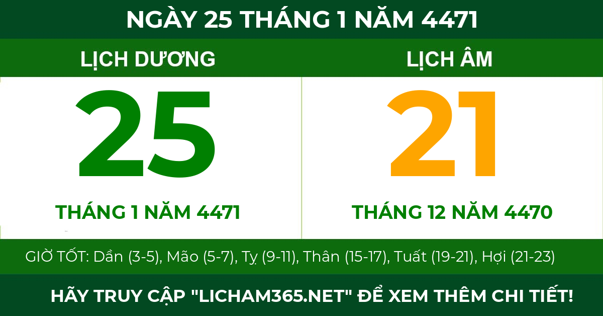 lịch âm ngày 25 tháng 1 năm 4471