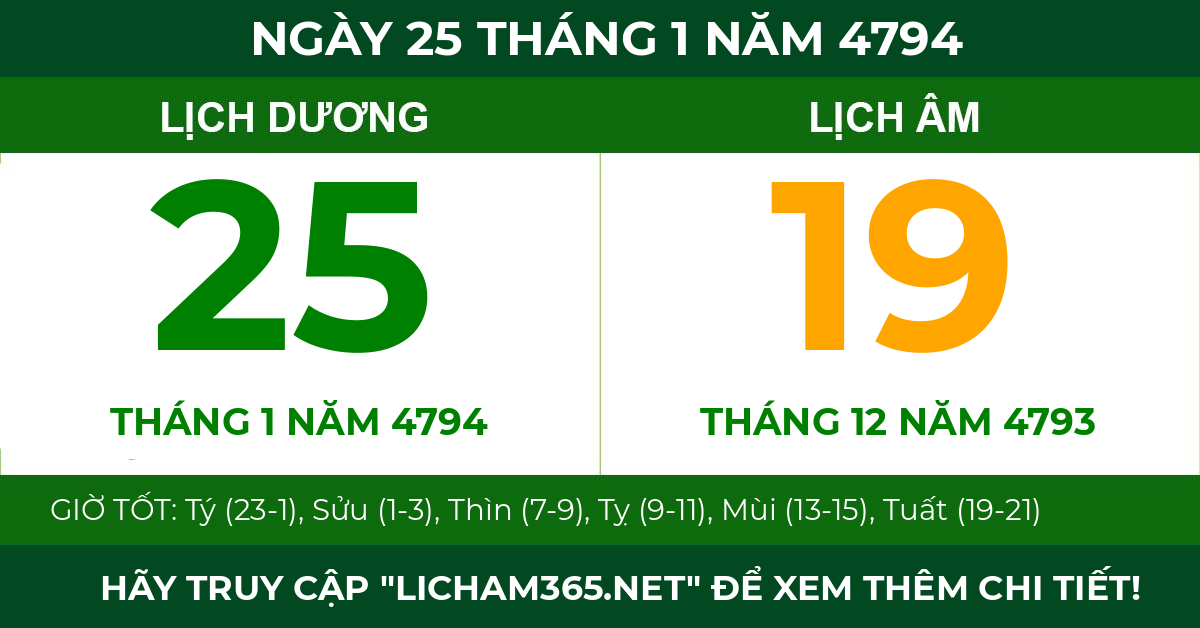 lịch âm ngày 25 tháng 1 năm 4794