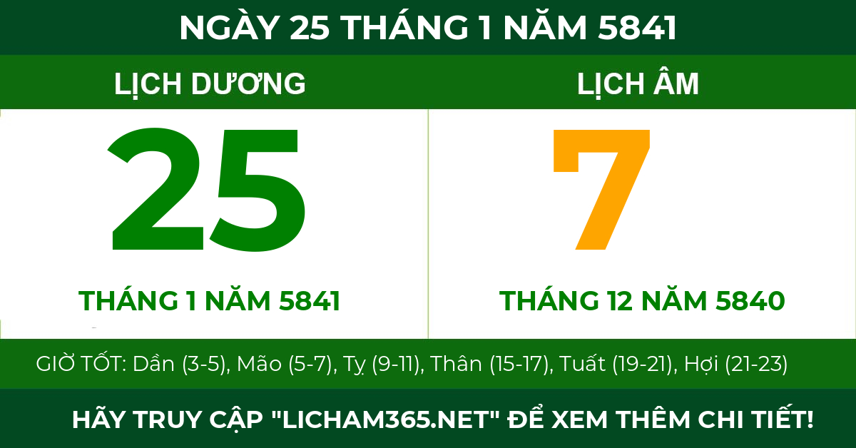 lịch âm ngày 25 tháng 1 năm 5841