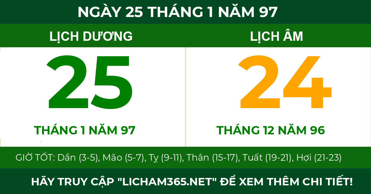lịch âm ngày 25 tháng 1 năm 97