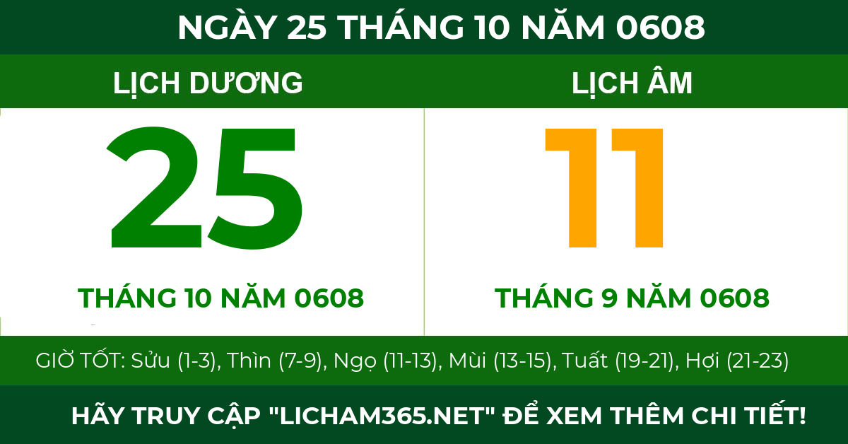 lịch âm ngày 25 tháng 10 năm 0608