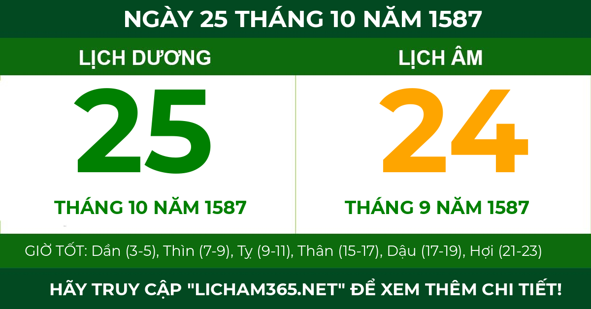 lịch âm ngày 25 tháng 10 năm 1587