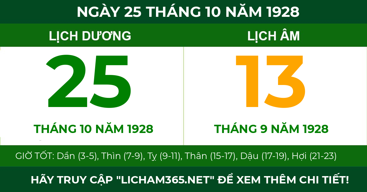 lịch âm ngày 25 tháng 10 năm 1928